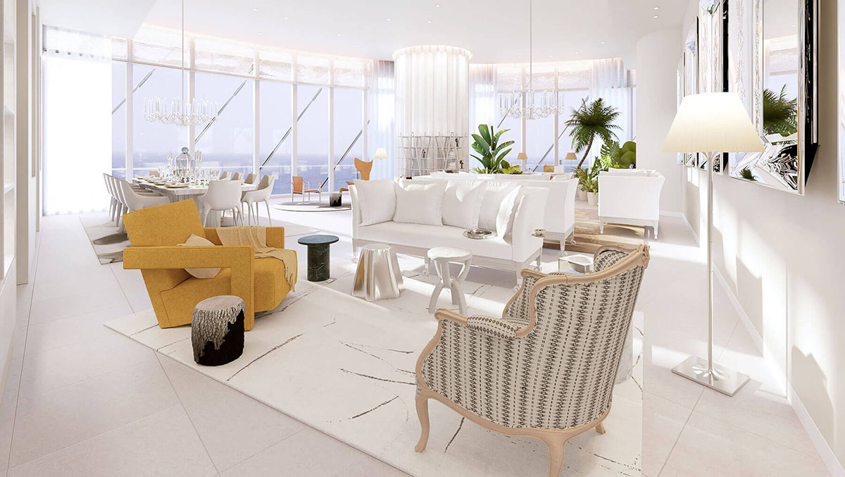 A luxury minimalist living room