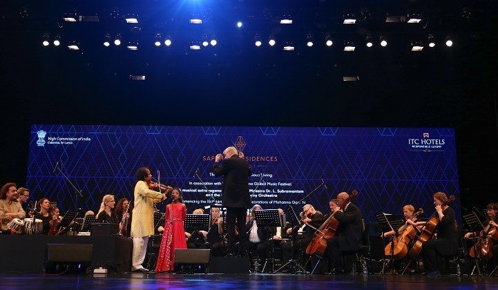 Image caption - Dr L Subramaniam and the Latvian Philharmonic Orchestra