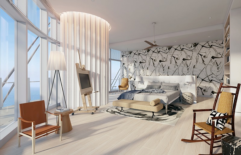 the bedroom of the sapphire residences apartment